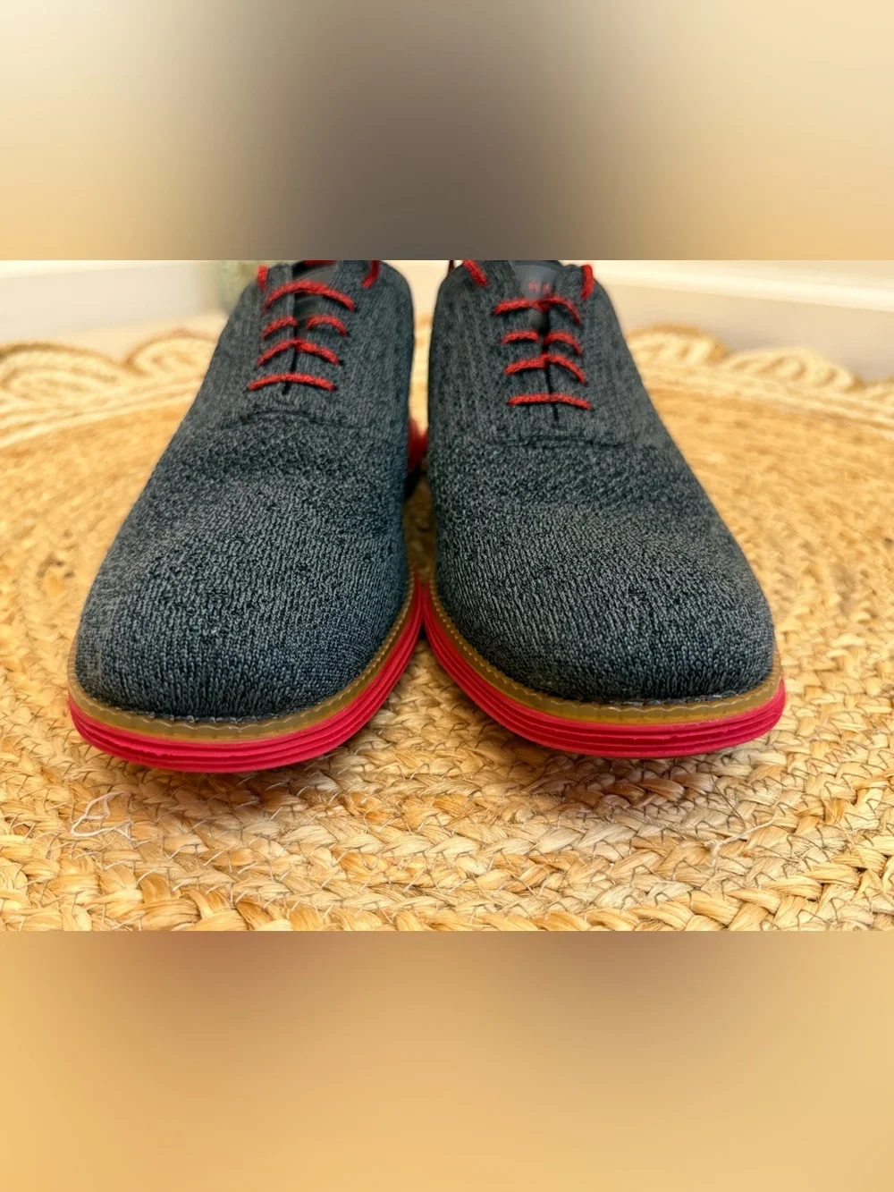🌾 Cole Haan Black Knit‎ Original Grand Oxfords with Red Accents